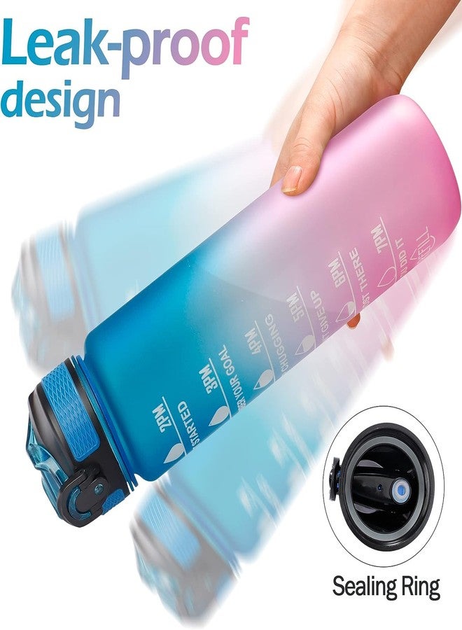 Sument Water Bottles Bpa Free Unbreakable Leakproof Non-Toxic 1 Litre Drinking Bottle W/ Carrying Strap Motivational Time Marker,Fast Flow Reusable Bottle For Gym & Outdoor Lifestyle-Plastic,Multi - Image 5